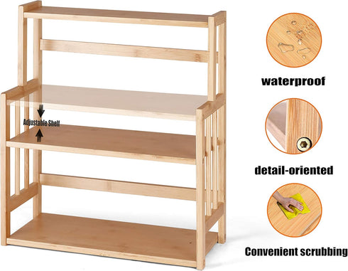 HYNAWIN Bamboo Spice Rack Storage Shelves, 3 Tier Standing Pantry Shelf for Kitchen Counter, Bathroom Countertop