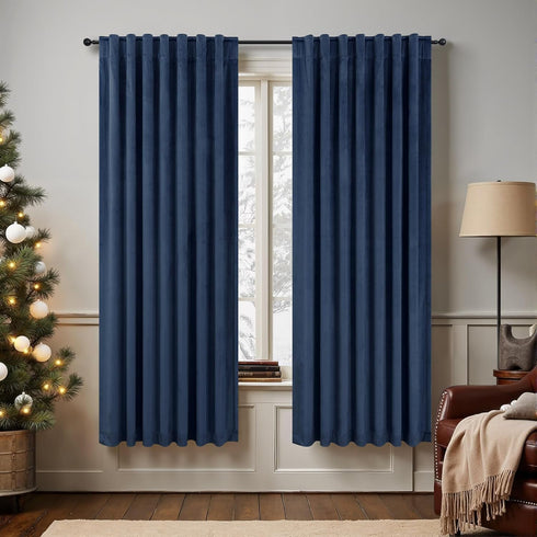 Navy Blue Velvet Curtains 63 Inches Long for Bedroom Nursery Room Darkening