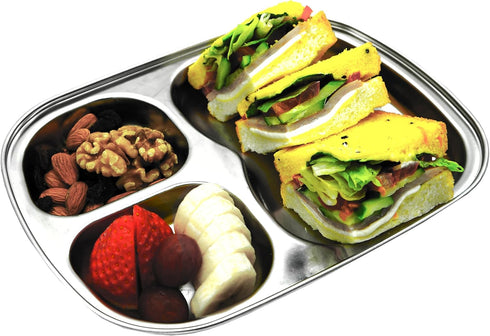 Korean Stainless Steel Divided Plates, Kids Tray, BPA Free 3 Compartment Plate, Set of 2 Silver