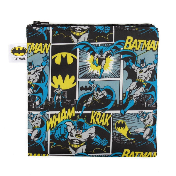Bumkins DC Comics Batman Reusable Sandwich and Snack Bags, Washable Fabric, Waterproof Cloth Zip Bag, Large
