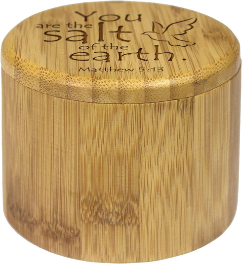 Totally Bamboo Salt Cellar with Magnetic Swivel Lid, 6 Ounce Capacity, Engraved Matthew 5:13
