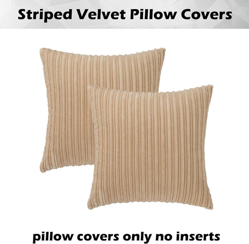 Kevin Textile Decorative Throw Pillow Covers Set of 2, Soft Corduroy Boho Striped Pillowcases for Couch Bed 20x20 Inch