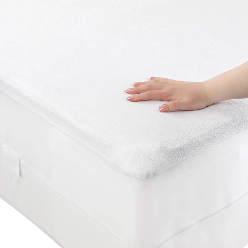 Masirs Zippered Mattress Encasement - Waterproof, Breathable, Noiseless, Machine Washable, Soft Terry Top