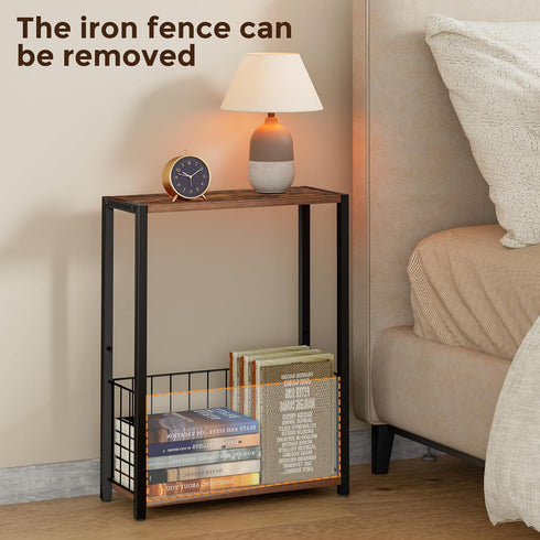 Homleke 7.1" 16.9" 23.6" Narrow Side Table with Magazine Holder, Skinny End Table Perfect for Small Spaces