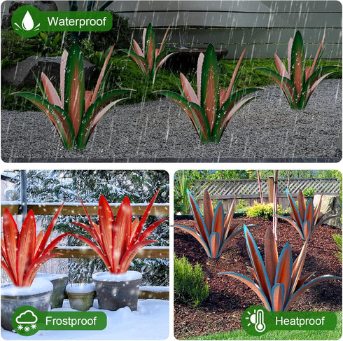 Wind Resistant Metal Agave Garden Art, Outdoor Sculpture Statue, Courtyard Lawn Ornament Gift (1, 12 Leaves, Blue)