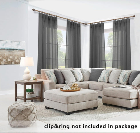 Charcoal Gray Sheer Curtains 45 Inches Long for Kitchen, Pair Set 2 Panels, Light Filtering Dark Grey