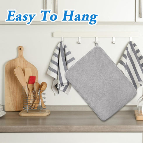 2 Pack Large 24x17 Inch Dish Drying Mats, Absorbent Microfiber Drainer Pads for Countertops and Sinks (Gray)