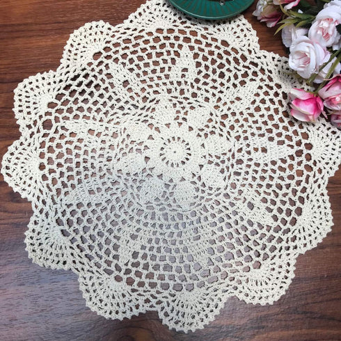 Damanni Doily,Round,Beige,12 Inch Cotton Handmade Crochet Lace Tablecloth Doilies