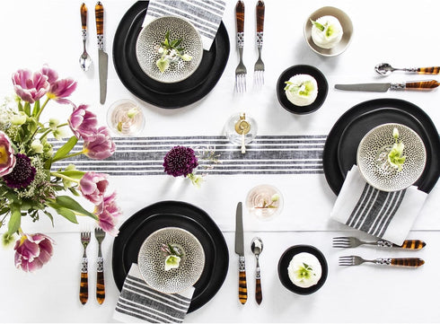 36 Inches 100% 14 36 Inch Solino Home Stripe Linen Table Runner - Pure Linen Black and White Farmhouse Table Runner x