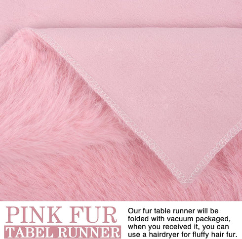 12x36 inch, Pink Table Runner Soft Fluffy Faux Fur Dresser Scarf for Bedroom, Coffee Table, Small Nightstand Cover