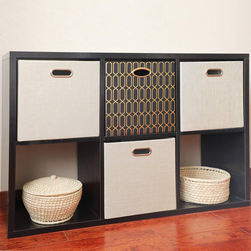 Posprica Storage Cube Basket Bins, 13×13 Foldable Storage Boxes, Set of 4, Beige Thick Fabric Drawer