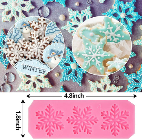 Rainmae 6 Pcs Christmas Snowflake Silicone Fondant Molds, 3D Winter Frozen Party Cupcake Topper Decorating Tools