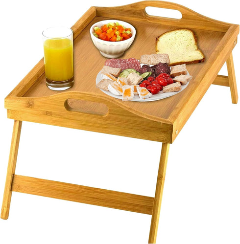 Home-It Bed Table Tray with Folding Legs - Bamboo Breakfast Tray with
