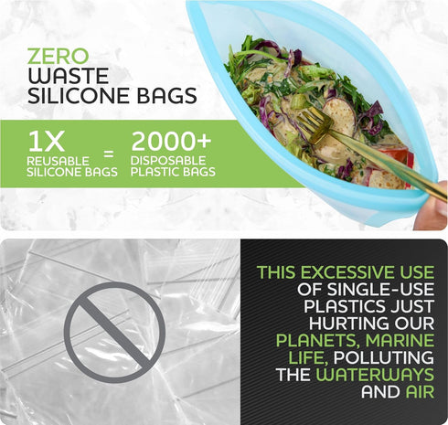 Reusable Silicone Food Storage Bag, Stand Up Food Storage Container, Set of 6 Bowls for Meal Prep, Freezer Safe