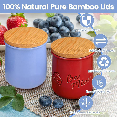 nlkacsy 12pack 4.9 oz Bamboo Jar Lid Compatible La Fermiere yogurt, Lid with Silicone Sealing Rings for Mouth Jars