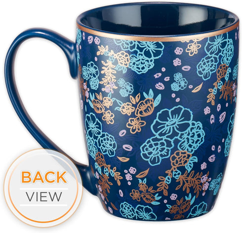 Christian Art Gifts Blue Bible Verse Mug, Floral Faith Ceramic Coffee Mug w/Gold Trim & Psalm 20:4