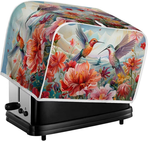 Hummingbird Flower Print Toaster Covers, 2 Slice Wide Slot, Dustproof Floral Protectors, Machine Washable Gift for Women
