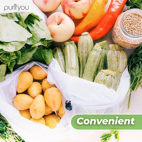 Set 9 purifyou of Reusable Produce Bags Heavy Duty Washable Mesh Grocery Bags with Drawstring, Ideal for Farmers