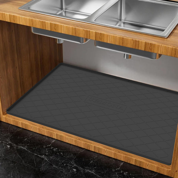 Kitchen Under Sink Mat, Waterproof 40" x 22" Silicone Liner Organizer, Cabinet Sink Protector, Black