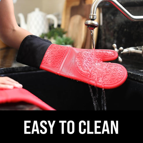 HOMWE Extra Long Professional Silicone Oven Mitt, Heat Resistant, Red, 1 Pair, 14.7 Inch