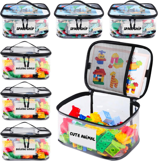 Tesuko 6 Pack Clear Toy Storage Bag with Name Tag& Manual Pocket,