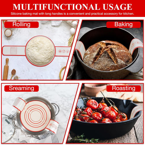 Silicone Bread Sling for Dutch Oven, Non-Stick Baking Mat with Extra Long Handles, 2 PCS Reusable Heat Resistant Baking