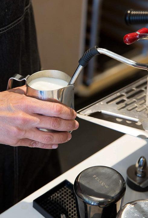 Fellow Eddy Steaming Pitcher, 12oz Milk Frother Pitcher with Fluted Spout, Premium Barista Tools, Polished Stainless