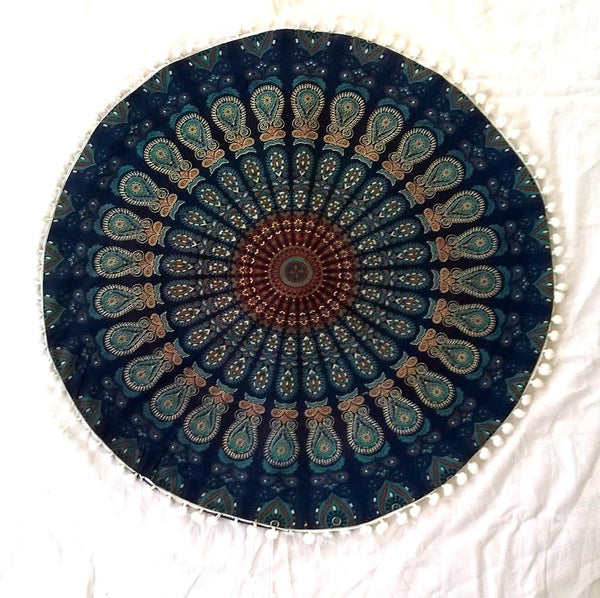 22" Blue Mandala Barmeri Round Floor Pillow Cover Cushion Meditation Seating Ottoman