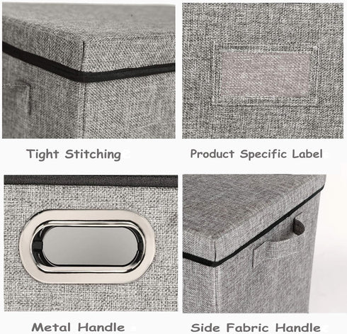 2-Pack Collapsible Storage Bins with Lids, Foldable Fabric Linen Storage Boxes Cube, Gray Closet Organizer (17 x 13 x