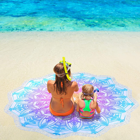 Tablecloth,59'',Aqua Large Microfiber Boho Mandala Beach Towel Round Bohemian Beach Blanket Hippie Indian Throw Blanket