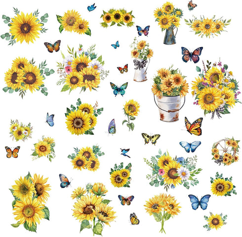 CRASPIRE 8 Sheets Sunflower Window Stickers - Spring Summer Theme Butterfly Clings for Home Decor