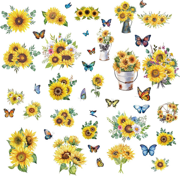 CRASPIRE 8 Sheets Sunflower Window Stickers - Spring Summer Theme Butterfly Clings for Home Decor