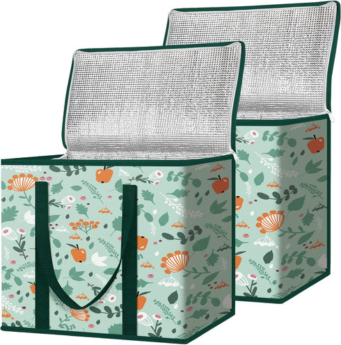 BALEINE 2Pk Insulated Reusable Grocery Bags, Collapsible Cooler Bag for Groceries, Heavy
