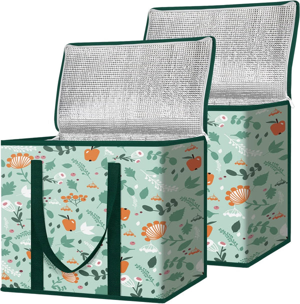 BALEINE 2Pk Insulated Reusable Grocery Bags, Collapsible Cooler Bag for Groceries, Heavy