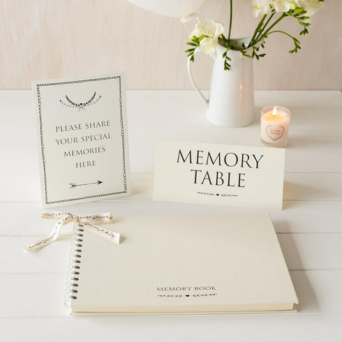 ANGEL & DOVE Funeral Guest Book & 2 Signs Set - Ivory, 12 x 8 for Memorial or Celebration of Life