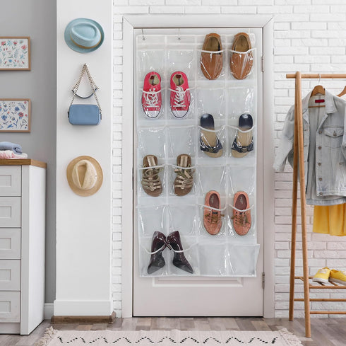 Simple Houseware Over The Door Hanging Shoe Organizer, Large, 24 Pockets, White (56" x 22.5")