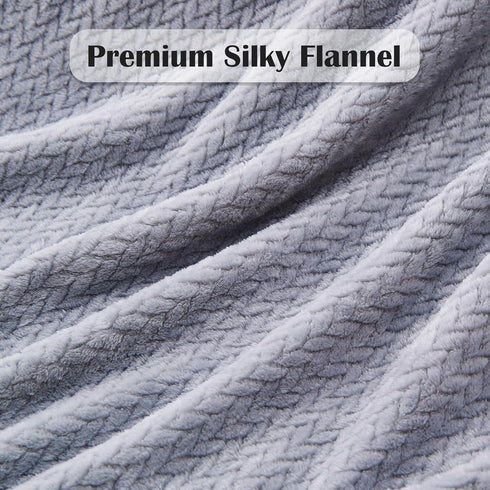 NEWCOSPLAY Super Soft Throw Blanket, Grey Premium Silky Flannel Fleece Leaves Pattern, All Season Use