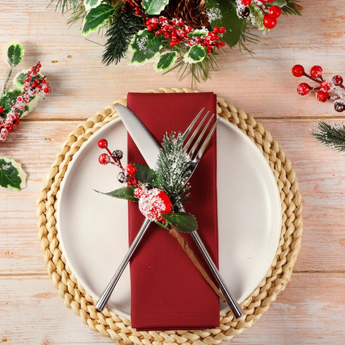 WILLBOND 24 Poinsettia Pcs Christmas Picks and Spray Christmas Tree Red Berry Pine Picks Artificial Faux Berry Branches