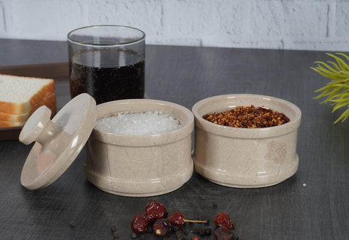 5 2 Radicaln Handmade Marble Brown Dual Salt Cellar & Brown Sugar Keeper Each Herb Jar Salt Dish Kitchen Accesorries