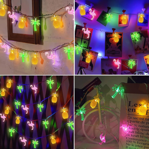 30 16Ft Summer 8 Couah LED Beach Hawaiian String Lights - Modes & Timer - Flamingo Pineapple Palm Tree Fairy Lights