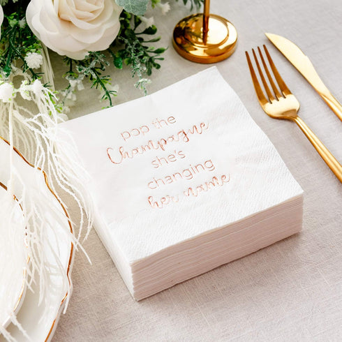 Crisky Bridal Shower Cocktail Napkins, Rose Gold Foil Dessert Napkins, 50 Count