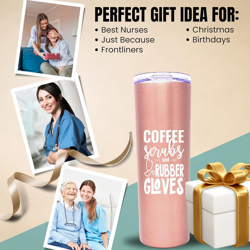 Brooke & Jess Designs Coffee Scrubs Nurse Gifts, Nurse Tumbler, Cups, Mug, Water Bottle for Medical Assistant