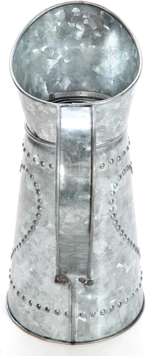 Hosley 9.25 Inch High Galvanized Decorative Pitcher - Ideal for Floral Arrangements, Home Wedding Decor