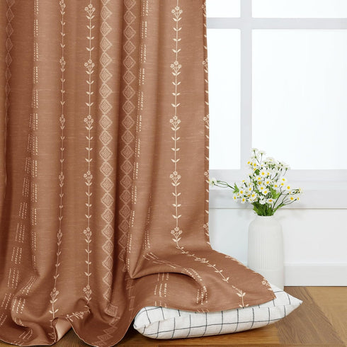 84 Inch Set 2 Terracotta Boho Blackout Curtains Long for Bedroom Living Room, Rust Burnt Orange Floral Decorative