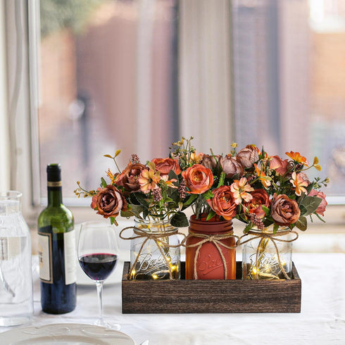 DUOER 3 Pcs Mason Jar Centerpiece Table Decorations for Dining Table Decor Farmhouse Coffee Table Decor with Wood Tray