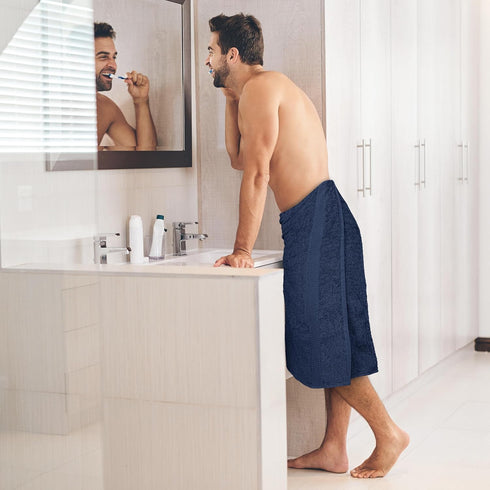 Set 6 100% 24" 50" Large Bath Towels of Cotton Terry x Quick Dry, Soft & Highly Absorbent Navy Blue Towels