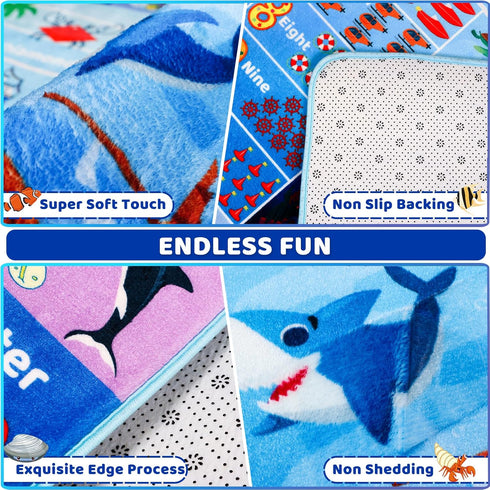 Mfmiudole 59"39.4" ABC Kids Rug for Playroom Ocean Rug Baby Play Mat Alphabet Carpet Sea Animal Number Shape Classroom
