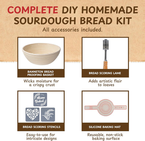 Complete Sourdough Bread Starter Kit, Glass Sourdough Starter Jar Kit & Tons of Sourdough Baking Supplies - Sourdough