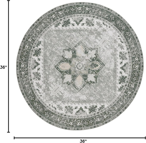 3' (TSN102F) SAFAVIEH Washable Rug Tucson Collection - Round, Dark Sage & Ivory, Slip Resistant & Easy to Clean, Ideal