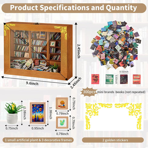 300 Anxiety Bookshelf Mini Books, Portable Bookshelf for Stress Relief, Miniature Decorative with Mini Photo